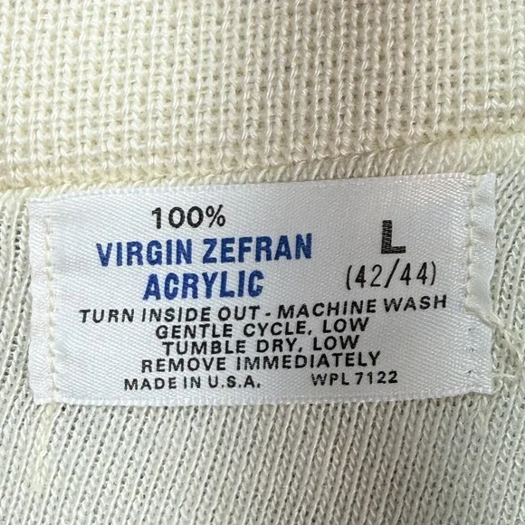 Vintage Zefran Chenille Terry Knit Sweater Mens Large Beige 80's Made in USA NOS - Picture 4 of 10